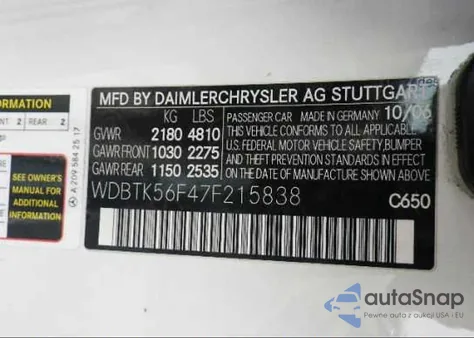 2007 Mercedes-Benz Clk350 из США, поврежденный, VIN WDBTK56F47F215838